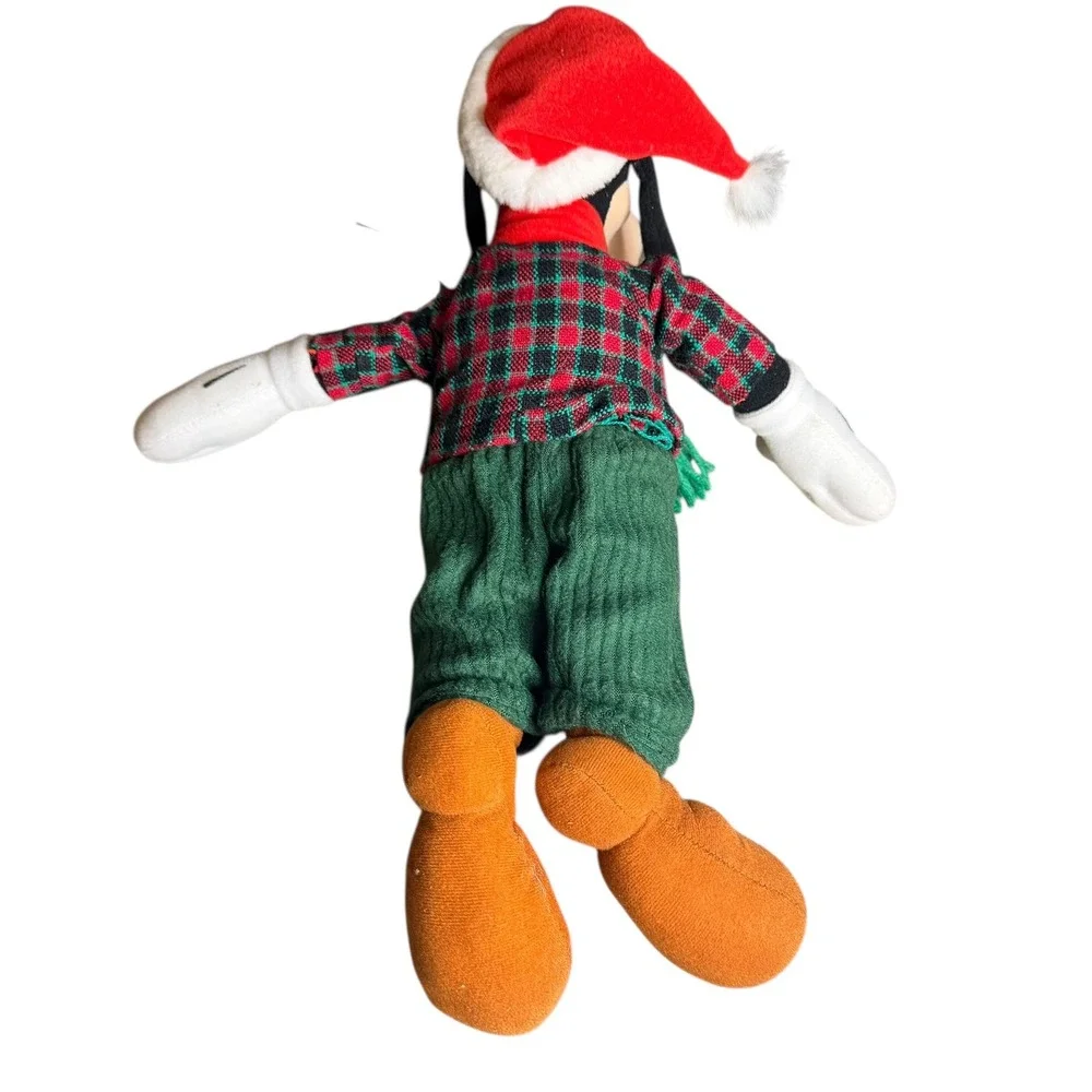 Disney Goofy Plush Toy Holiday Christmas Santa Hat Plaid‎ Scarf Green Pants